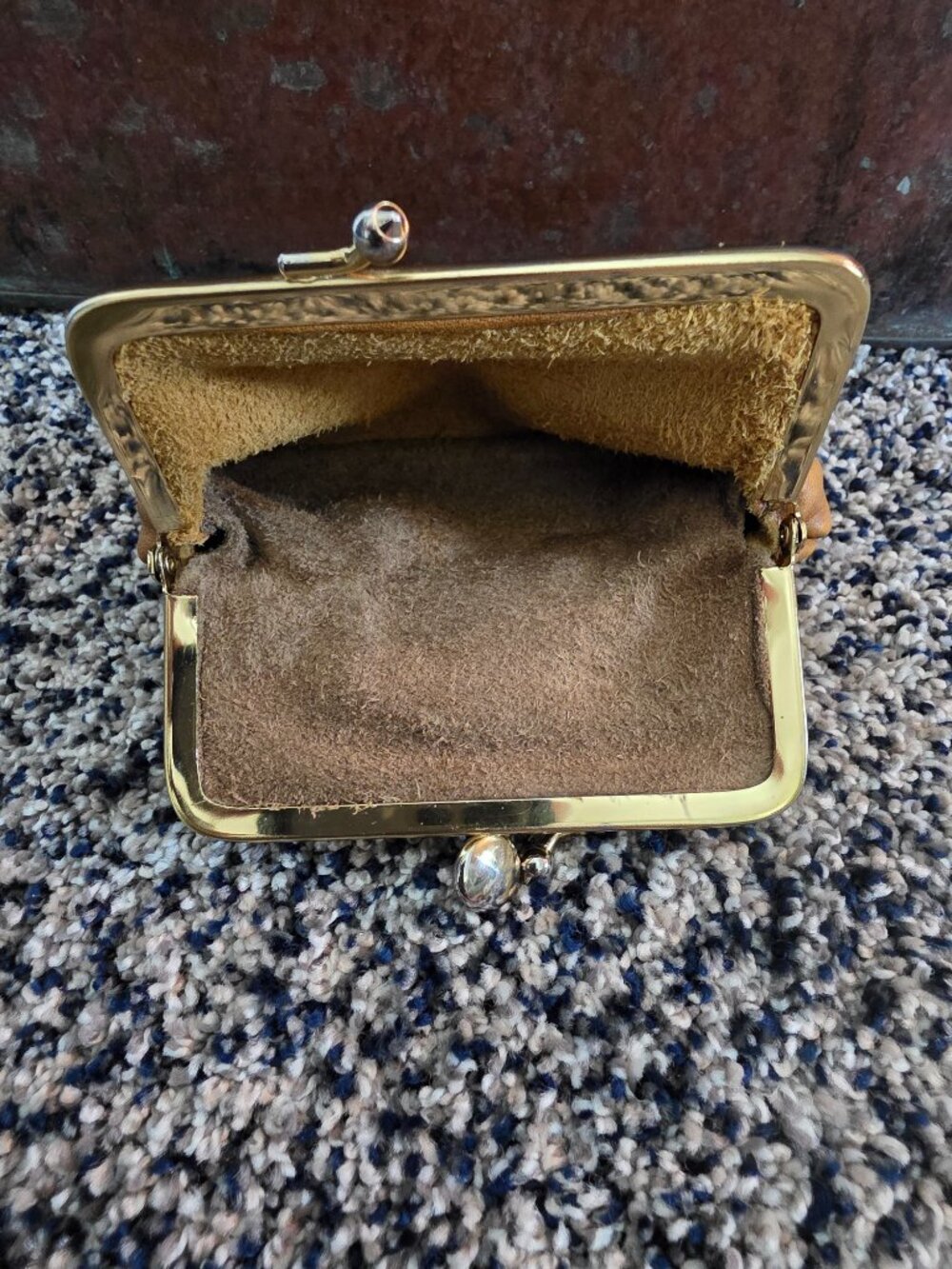 Vintage Tan Leather Double Kiss Lock Coin Purse Pouch Small Frame - Picture 5 of 9